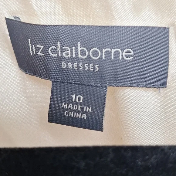 Liz Claiborne Tulip Dress Off White and Navy Blue Size 10 - Picture 3 of 16